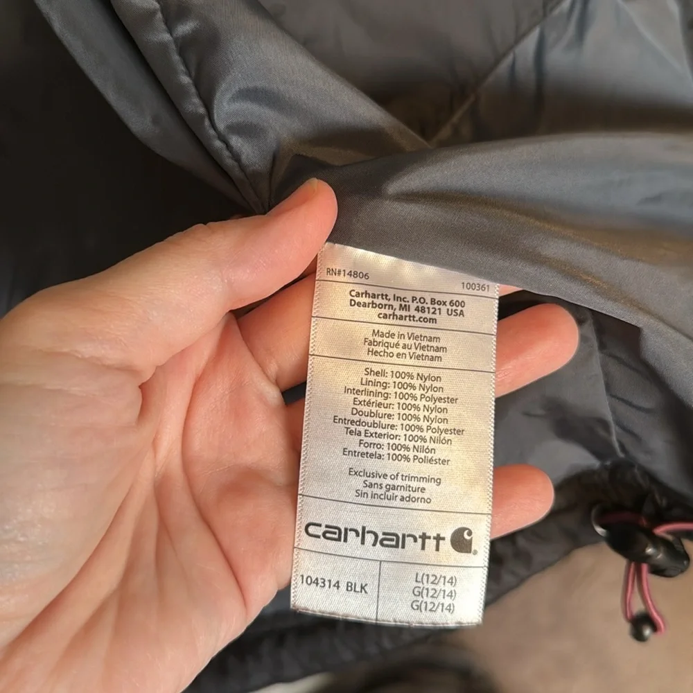 Carhartt Gilliam Jacket Black Youth Large 12/14 EUC Insulated Warm